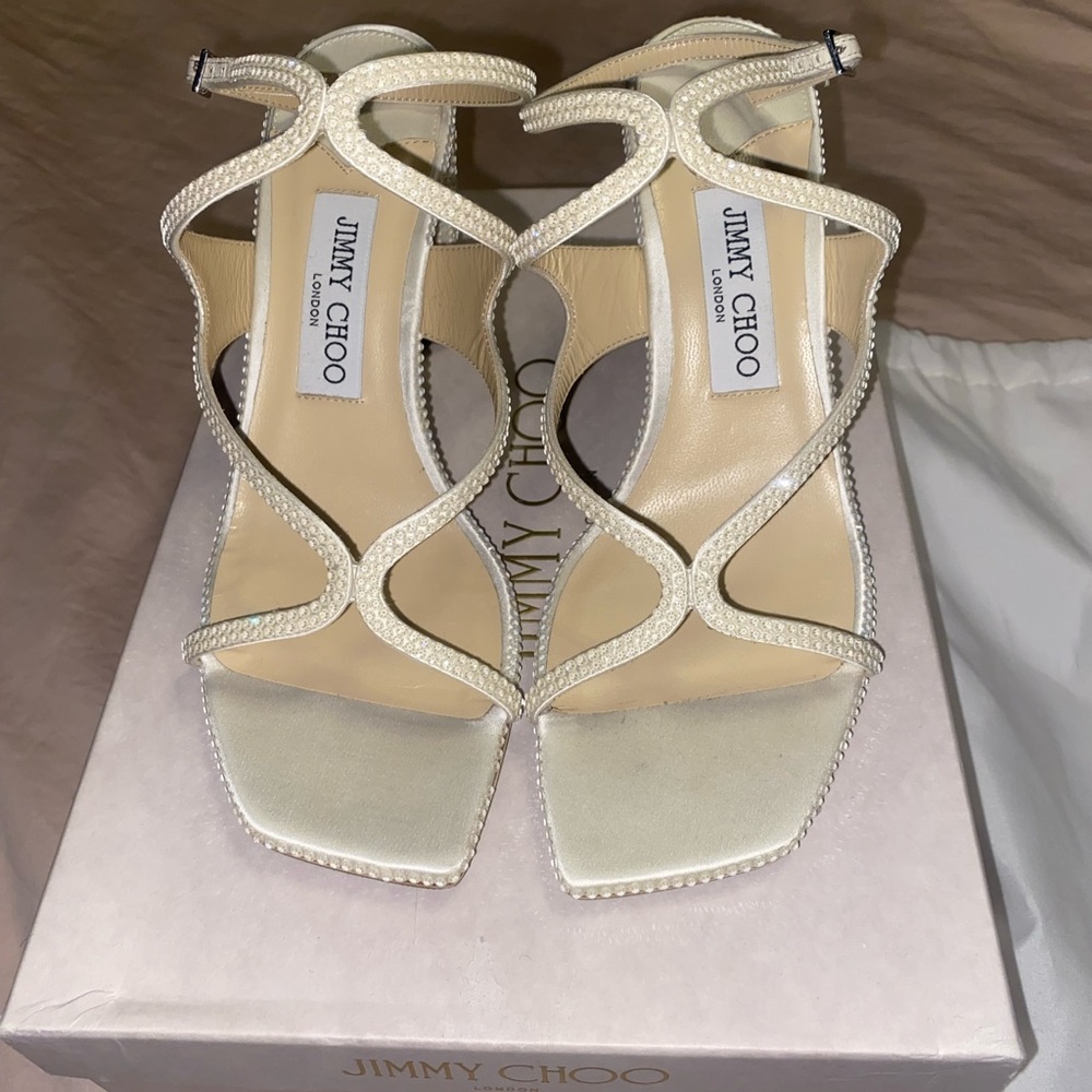 Jimmy Choo Azie 85mm Crystal Embellished Sandals Ivory